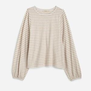 NWT Madewell Long Balloon-Sleeve Linen Blend Crewneck Tee In Stripe Size Small